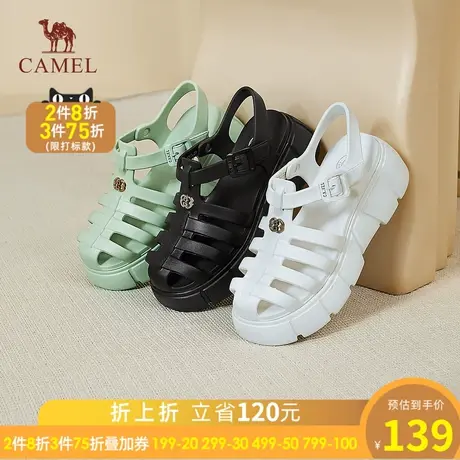 骆驼女鞋2023新款夏季猪笼鞋经典包头凉鞋女休闲沙滩厚底罗马凉鞋图片