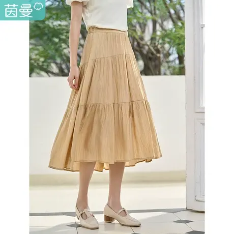 茵曼2023夏季女装新款法式通勤设计感蛋糕裙松紧腰显瘦A字半身裙商品大图