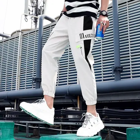 男士秋季九分裤男韩版修身运动裤潮流小脚哈伦裤薄款休闲长裤图片