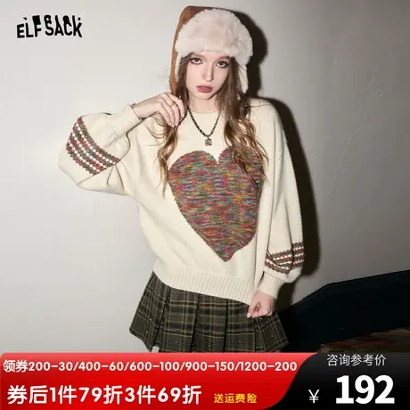妖精的口袋圆领套头针织毛衣女2023冬季新款宽松慵懒风设计感上衣商品大图