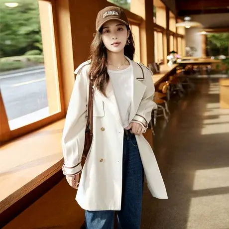 时尚气质淑女中长款风衣女士2023年秋季新款百搭上班族通勤外套商品大图