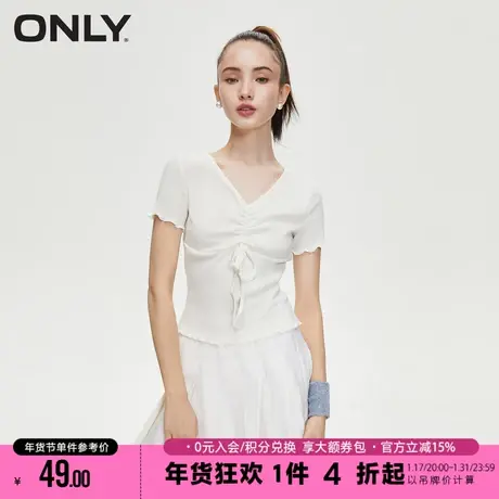 ONLY秋季时尚百搭修身显瘦可调节短袖V领短款T恤女|121201244商品大图