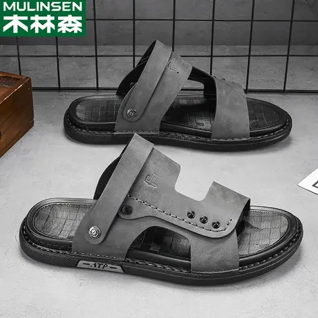 木林森男士休闲皮凉鞋夏季外穿两用爸爸拖鞋防滑防臭开车沙滩鞋男商品大图