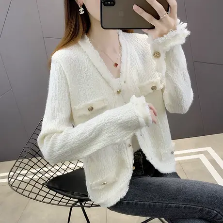 女士小香风毛衣外套女上衣早春季2023年新款洋气针织开衫外搭春秋图片