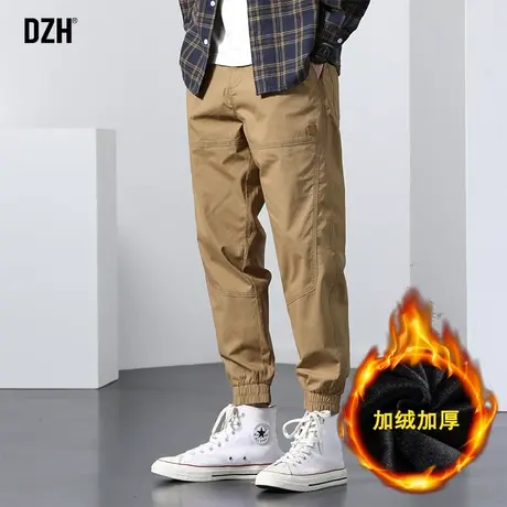 男士卡其色裤子男冬季加绒束脚运动休闲裤男款2023年新款潮牌男裤商品大图