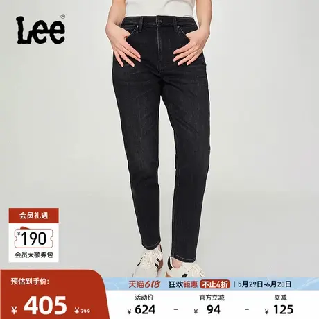 Lee413标准高腰小直脚磨毛显瘦黑色女牛仔裤休闲潮流LWB100413100图片