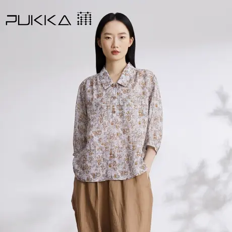 蒲PUKKA 原创设计2023秋季苎麻印花清新自然法式慵懒休闲衬衫商品大图