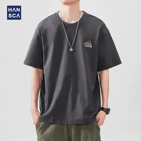 hansca宽松撞色翻领半拉链polo衫男2025新款夏季休闲短袖t恤上衣商品大图