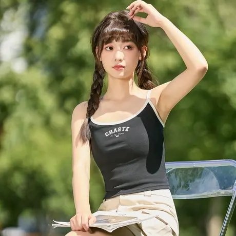 唐狮吊带背心女夏季新款白色美式高级打底内搭美背小上衣外穿图片
