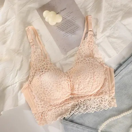 奥维丝丽内衣女小胸聚拢厚款上托调整型收副乳无钢圈蕾丝女士文胸商品大图