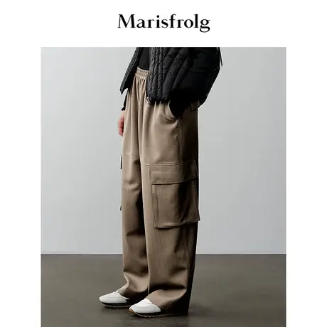 【商场同款】玛丝菲尔2023年冬季新款工装风羊毛阔腿裤女美拉德商品大图