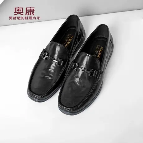 奥康 男鞋2025春秋新款真皮休闲皮鞋男一脚蹬乐福鞋男士豆豆鞋N商品大图