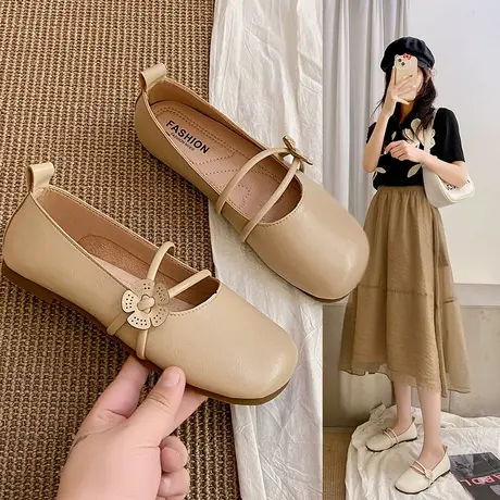 法式玛丽珍单鞋女秋2023新款浅口平底豆豆鞋大码女鞋41一43奶奶鞋图片