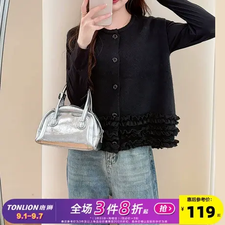 唐狮2025秋冬毛衣女气质下摆重工设计圆领开衫马甲外穿高级感百搭商品大图