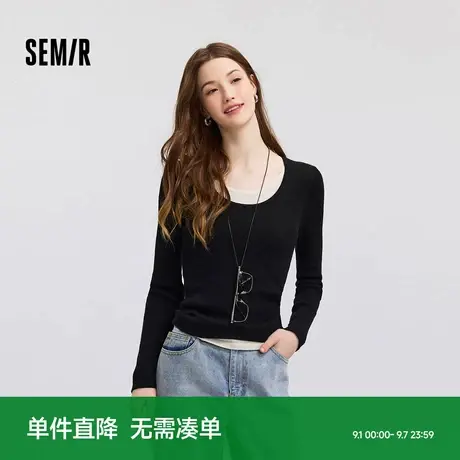 [商场同款]森马毛衣女拼色圆领紧身百搭2024冬季新款假两件羊毛衫商品大图
