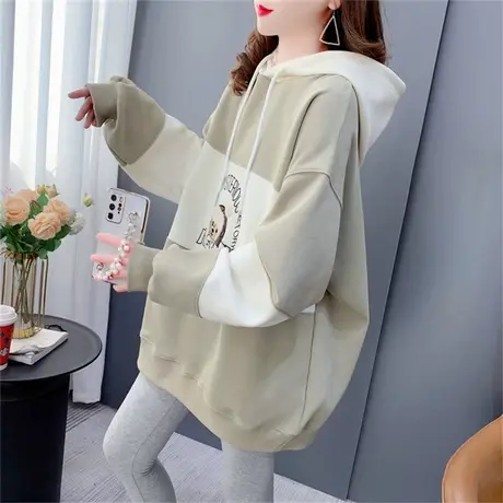 学院风卡通拼色连帽卫衣女2023年新款春秋宽松慵懒风洋气休闲外套商品大图