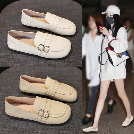 豆豆鞋女秋冬季2023新款软底奶奶方头乐福单鞋休闲平底懒人一脚蹬商品大图