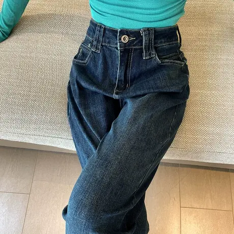 蓝色牛仔裤女2023年春秋新款宽松显瘦百搭高腰哈伦九分直筒老爹裤商品大图