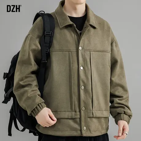 男士美式复古翻领外套男秋季潮牌麂皮绒休闲夹克痞帅男装2023新款商品大图