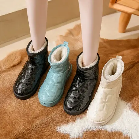 韩版雪地靴女秋冬2023年新款加绒保暖短筒棉靴厚底防滑面包鞋棉鞋商品大图