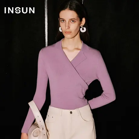 【官方直播】恩裳COVER年简约西装翻驳领设计弹力坑条修身针织衫商品大图