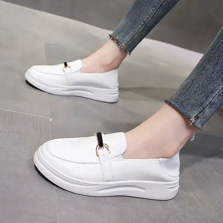 两穿护士小白鞋女2023年春秋季新款一脚蹬厚底内增高时尚休闲单鞋商品大图