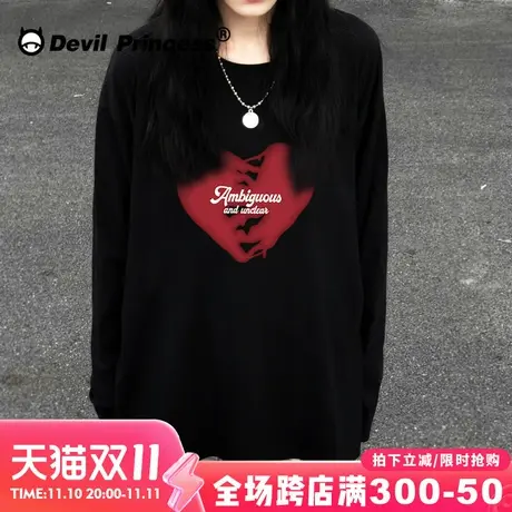 vibe街头甜酷风黑色长袖t恤女大版显瘦小众ins潮牌超火正肩上衣图片