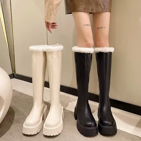 东北大棉长筒靴女冬2023新款加绒加厚长靴高筒雪地靴厚底骑士棉靴图片