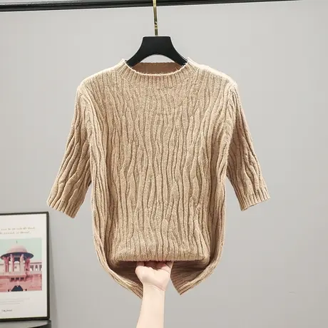 2023春装新款纯色短袖针织衫内搭弹力t恤衫女士上衣百搭圆领毛衣商品大图
