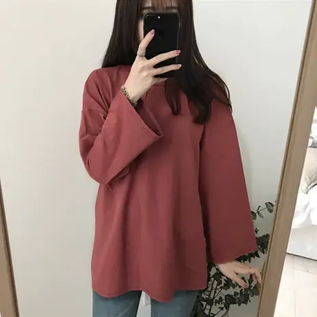 春秋衣宽松外穿黑色上衣内搭秋冬季洋气百搭打底衫女白色长袖t恤图片