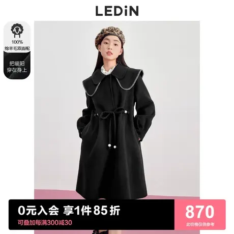 乐町收腰翻领大衣2022秋冬新款女双面呢羊毛黑色毛呢外套设计感图片