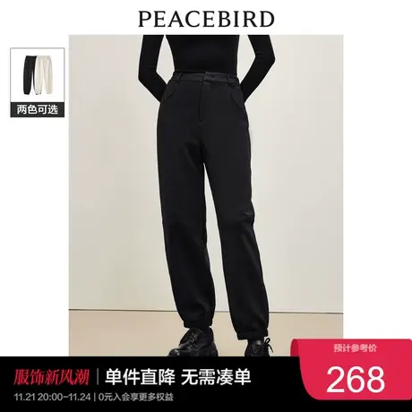 太平鸟女装加厚针织束脚卫裤2023年冬季宽松黑色运动裤子奥莱图片