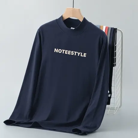 重磅纯棉t恤男长袖秋冬季内搭打底衫半高领全棉秋衣小衫中领体恤图片