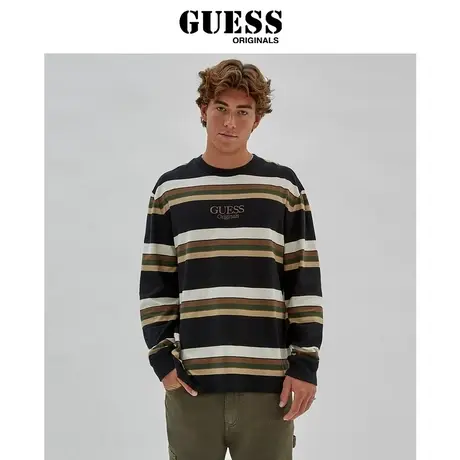 GUESSOriginals23年新款冬男士横纹时尚撞色通勤T恤-M4RI45K9XF1商品大图