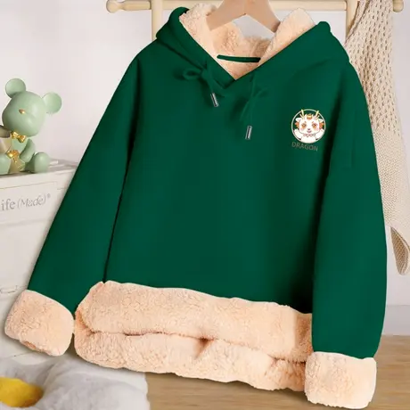 宽松羊羔绒外套卫衣女秋冬2023年新款冬款小个子加绒加厚冬季女装图片