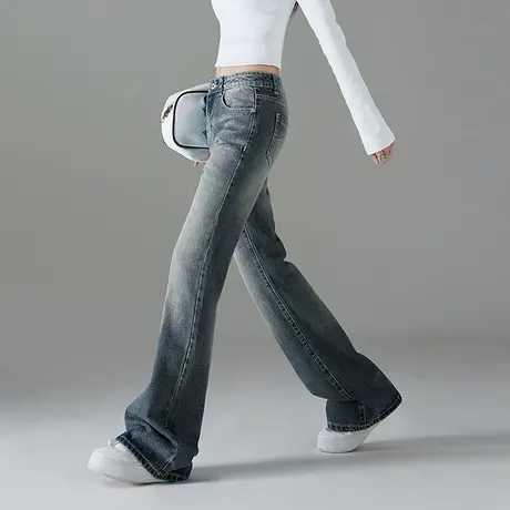 YEP水洗牛仔裤女秋装2024新款美式高街复古微喇叭裤阔腿裤小个子商品大图