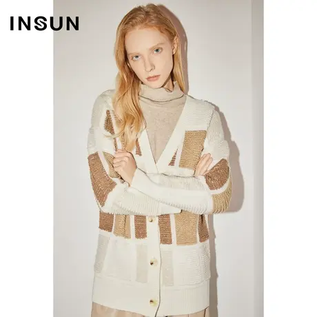 COVER冬季拼色提花百搭羊毛毛织衫图片