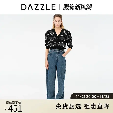 DAZZLE地素奥莱春季高街潮ins抽绳毛边设计直筒牛仔裤裤子女图片