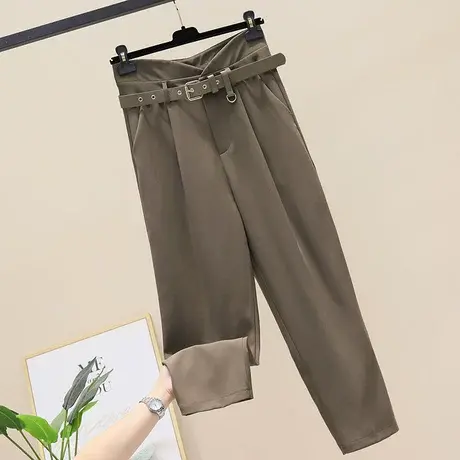 奶白色裤子女直筒宽松2023夏季新薄款高腰显瘦垂感九分哈伦西装裤图片