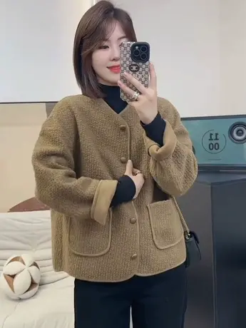 欧货小香风设计感外套女2023年秋新款时尚宽松休闲圆领单排扣上衣商品大图