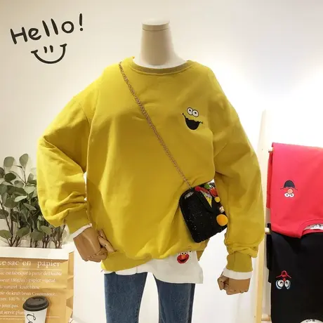 2019早秋新款韩国东大门ulzzang卡通刺绣卫衣ins潮闺蜜姐妹装宽松图片