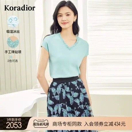 珂莱蒂尔商场同款冰丝针织衫女设计感v领上衣女显瘦图片