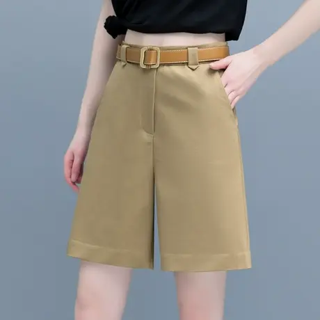 高腰休闲五分裤女秋季新款宽松时尚阔腿热裤百搭小个子腰带短裤子商品大图