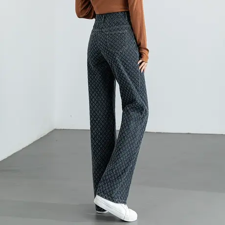 绣花窄版阔腿牛仔裤女2023新款春季女裤高腰拖地裤宽松长裤直筒裤商品大图