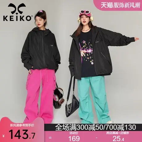 【科技三防面料】黑色冲锋衣外套2024春季机能风宽松户外连帽夹克商品大图