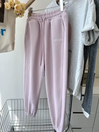 三色字母刺绣松紧腰抽绳百搭休闲束脚卫裤运动裤九分裤女23春新款商品大图