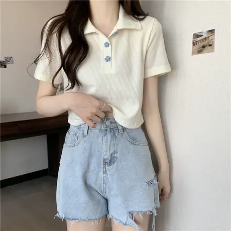 ins超火Polo衫短袖t恤女夏天高腰露脐短款百搭chic港味甜辣上衣潮商品大图