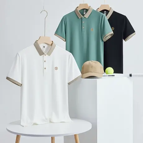 金边男士短袖T恤2023夏季新款商务休闲百搭polo衫绣花翻领上衣男图片