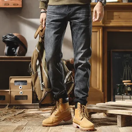 牛仔裤男士冬季2022新款潮流宽松直筒百搭保暖外穿时尚休闲牛仔裤商品大图