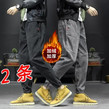 秋冬金丝绒裤子男加绒加厚保暖哈伦情侣宽松休闲大码卫裤运动裤男商品大图